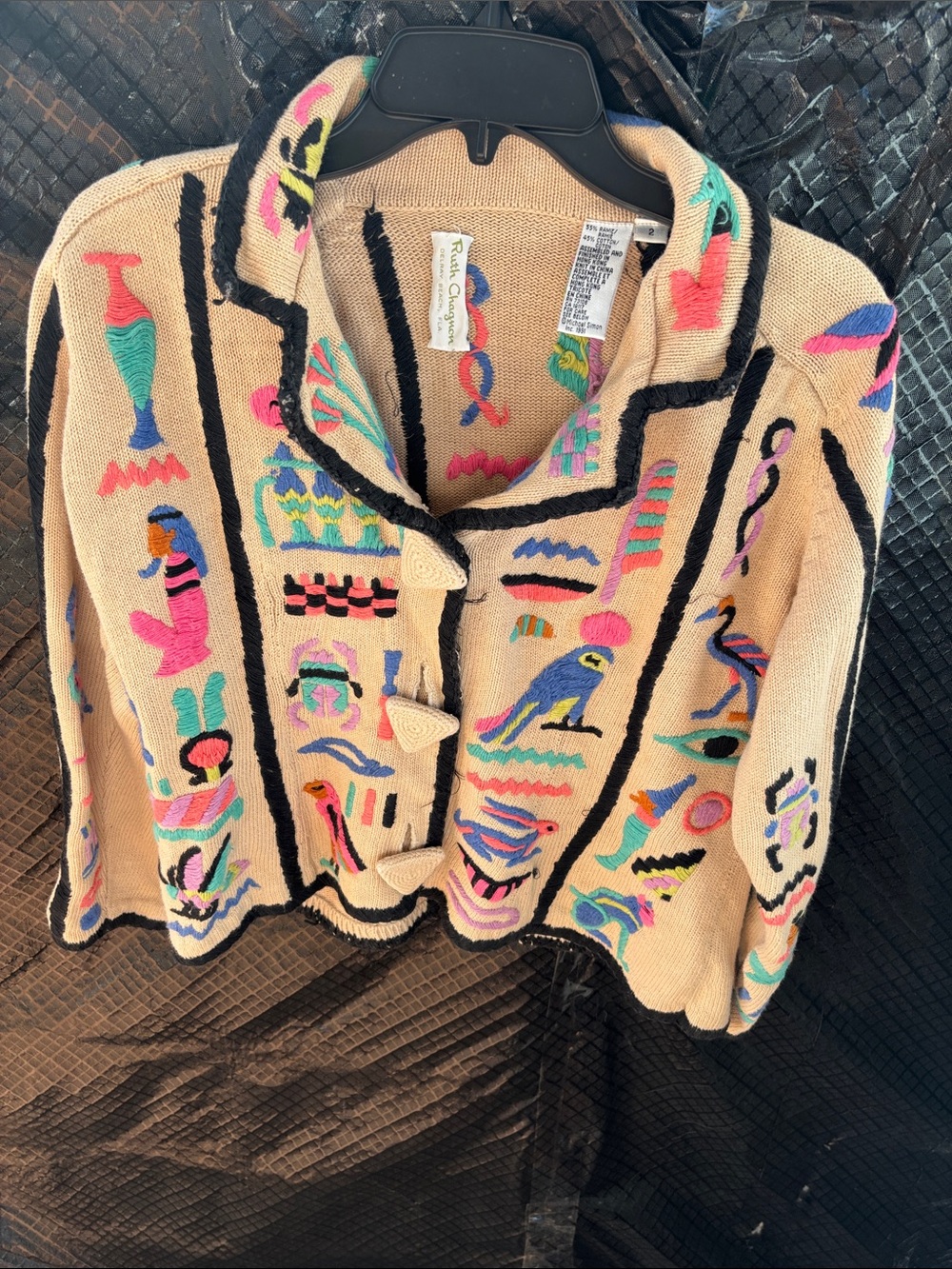 Vintage Michael Simon Knit Cardigan with Multicolor Embroidery